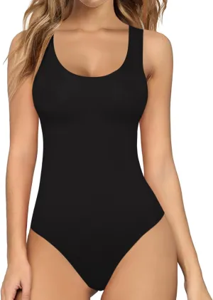 MANGOPOP Women's Tank Top Bodysuit Scoop Neck Sleeveless Body suit Sexy Backless Ribbed Tops