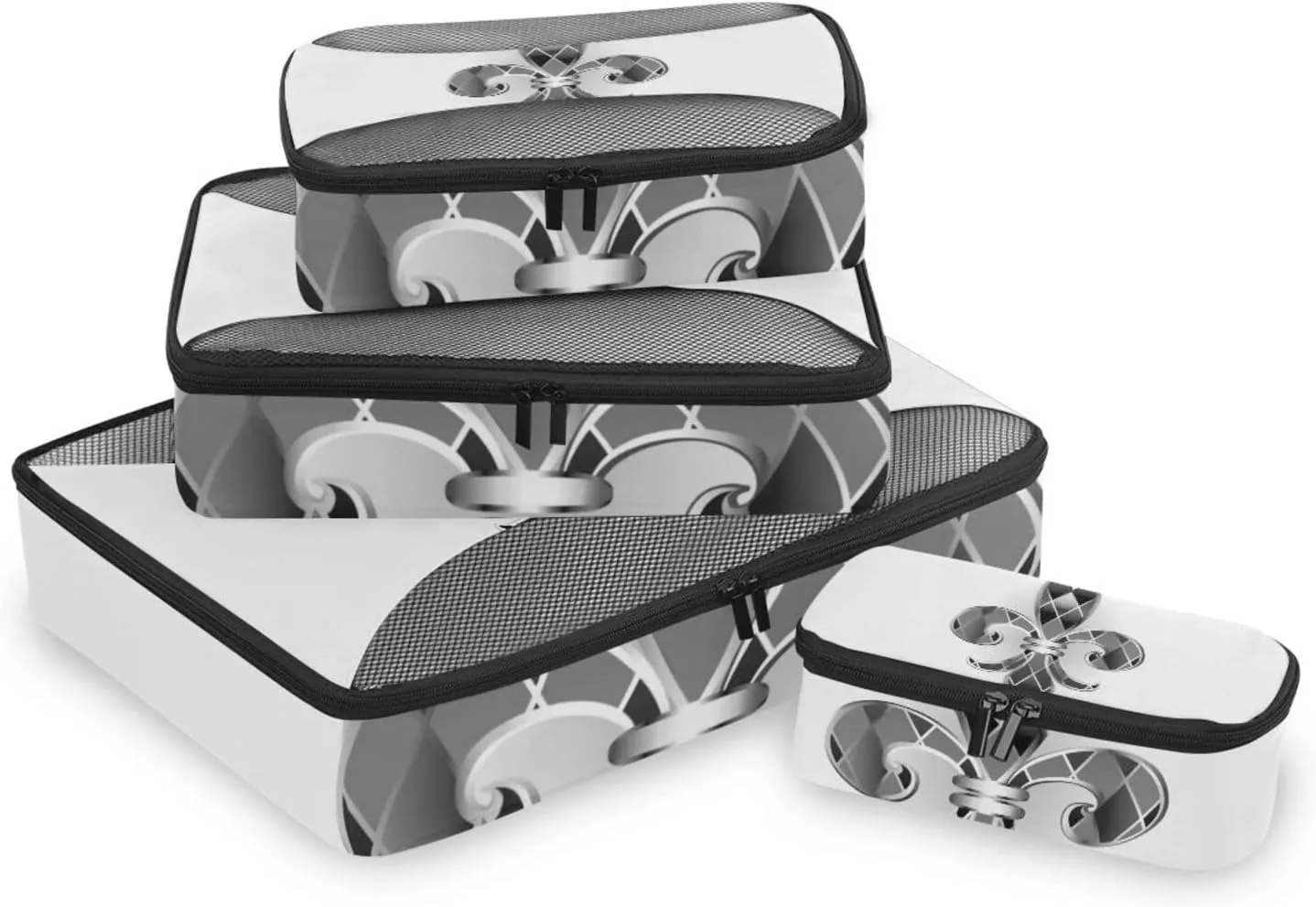 Mardi Gras Silver Jewelry Lily Fleur de Lis Green Purple Diamonds 4 PCs Set Packing Bags, Luggage Organizer Bag, Portable Cube Toiletry bag, Durable Travel Cosmetic Storage Bag for Men Women