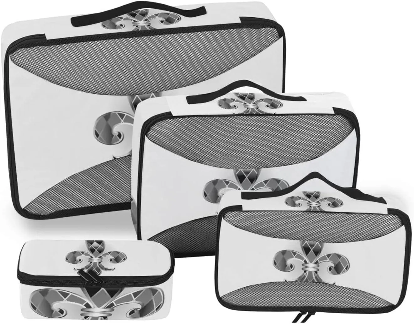Mardi Gras Silver Jewelry Lily Fleur de Lis Green Purple Diamonds 4 PCs Set Packing Bags, Luggage Organizer Bag, Portable Cube Toiletry bag, Durable Travel Cosmetic Storage Bag for Men Women