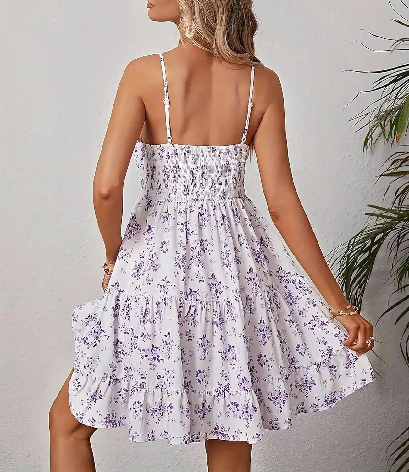 Melliflo Women's Floral Print Mini Dress Ruched Sleeveless Ruffle Hem A Line Swing Cocktail Vacation Cami Dress