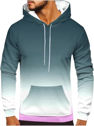 Men Casual Fashion Hooded Sweatshirts Round Neck Print Pullover Long Sleeve Tops Sweatshirt, 2024 Tall and Big Mens