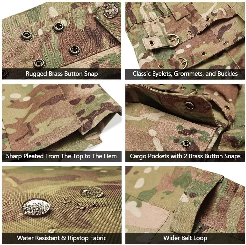 Men's Camo Scottish Outdoor Utility Kilt - 23" Length Pleated Tactical Irish Hybrid Kilt With Pockets