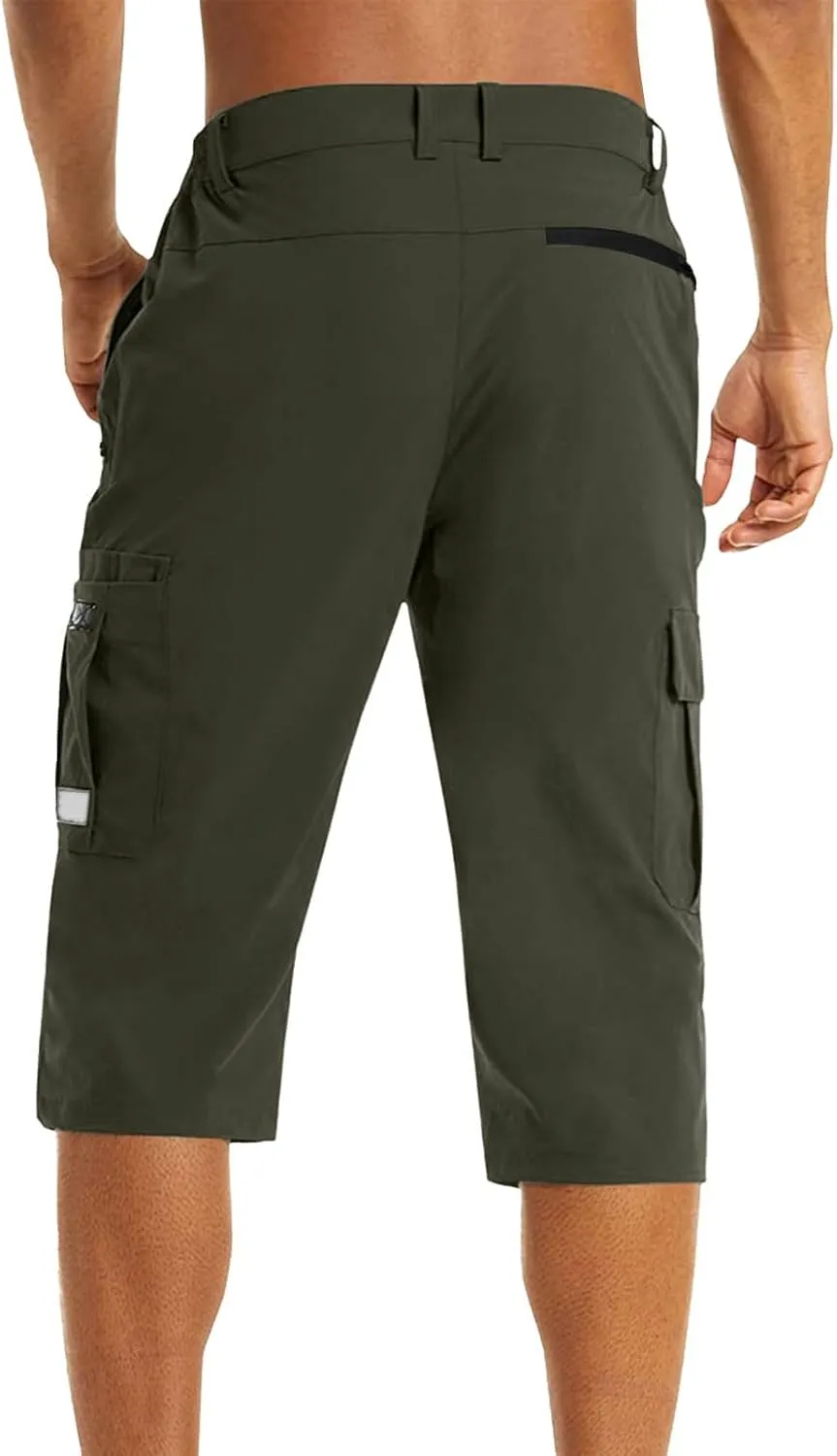 Mens Capri Cargo Pants Twill Multi Pockets Casual 3/4 Hiking Work Shorts for Men Athletic Fit Golf Tennis Tactical Pants