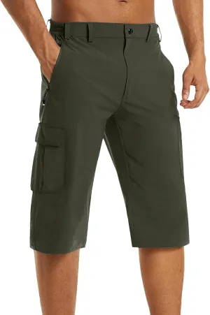 Mens Capri Cargo Pants Twill Multi Pockets Casual 3/4 Hiking Work Shorts for Men Athletic Fit Golf Tennis Tactical Pants