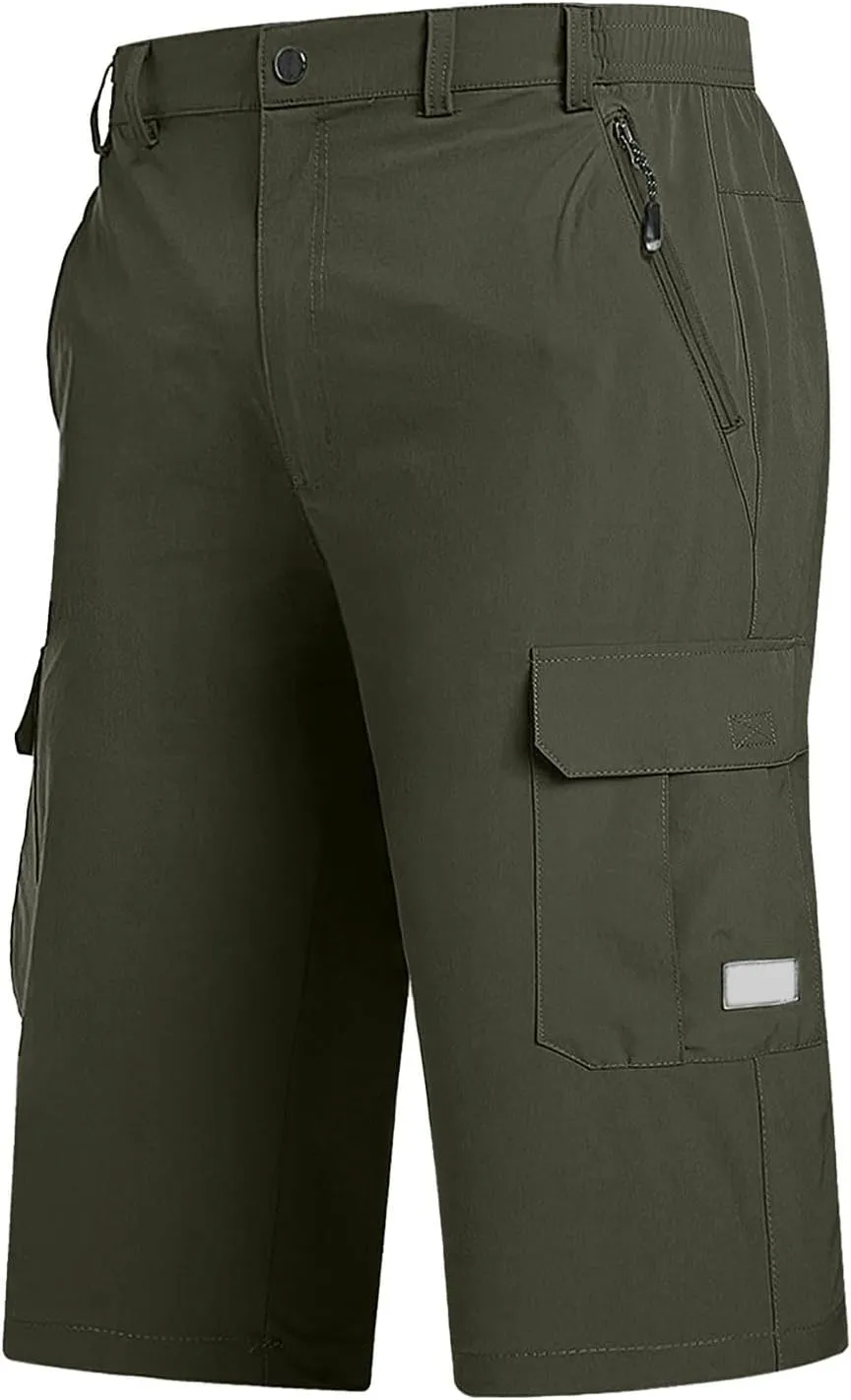 Mens Capri Cargo Pants Twill Multi Pockets Casual 3/4 Hiking Work Shorts for Men Athletic Fit Golf Tennis Tactical Pants
