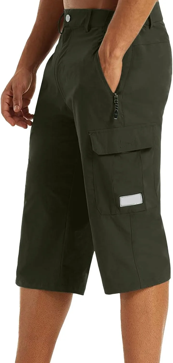 Mens Capri Cargo Pants Twill Multi Pockets Casual 3/4 Hiking Work Shorts for Men Athletic Fit Golf Tennis Tactical Pants