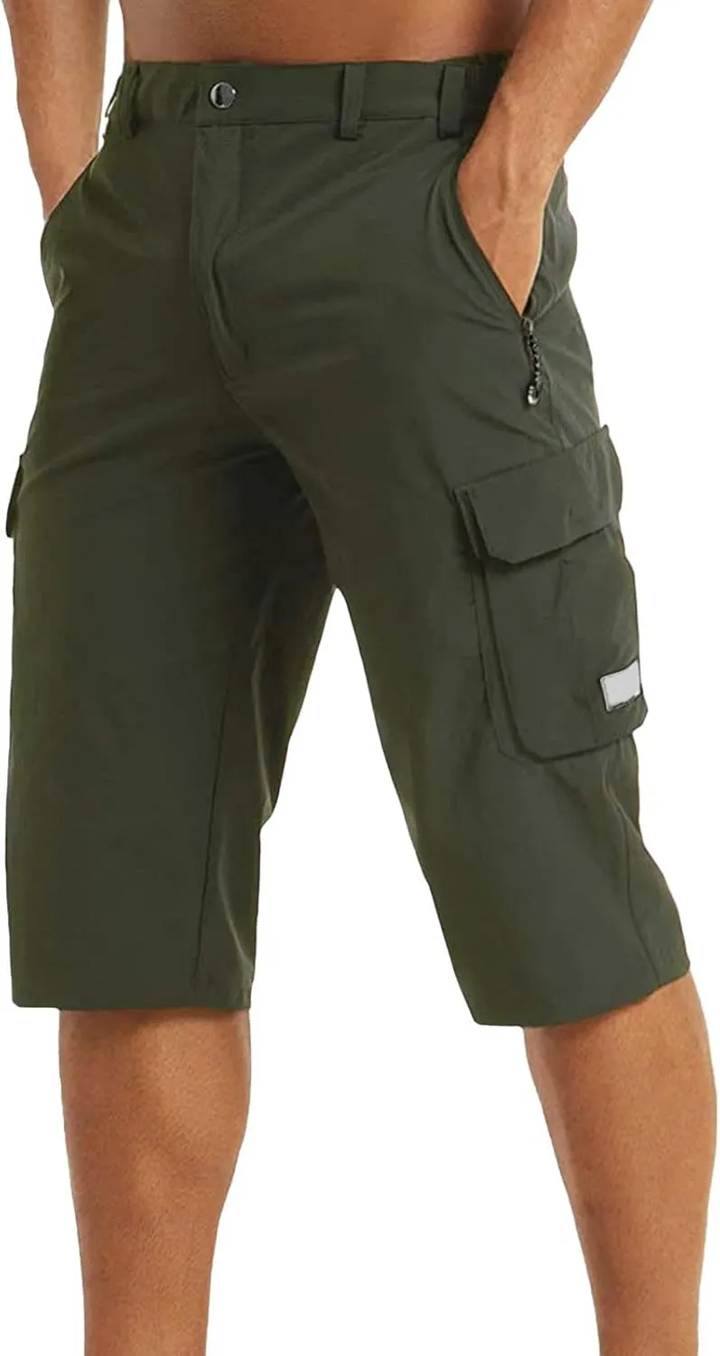 Mens Capri Cargo Pants Twill Multi Pockets Casual 3/4 Hiking Work Shorts for Men Athletic Fit Golf Tennis Tactical Pants