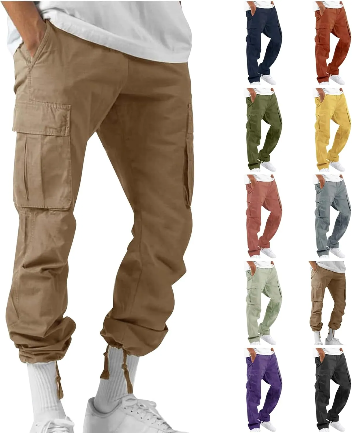 Mens Cargo Pants with Pockets Open Bottom Lightweight Baggy Jogger Cargo Sweatpants Casual Gym Athletic Sweat Pants