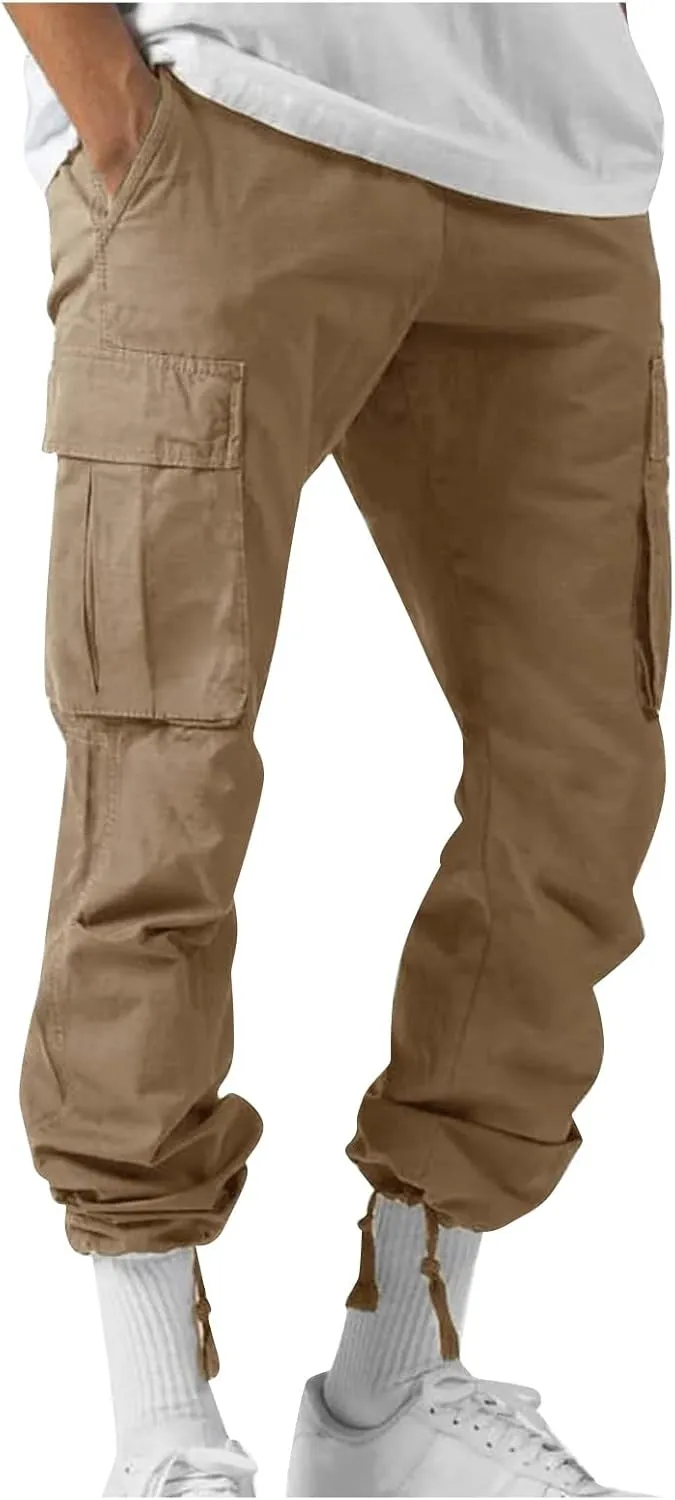Mens Cargo Pants with Pockets Open Bottom Lightweight Baggy Jogger Cargo Sweatpants Casual Gym Athletic Sweat Pants
