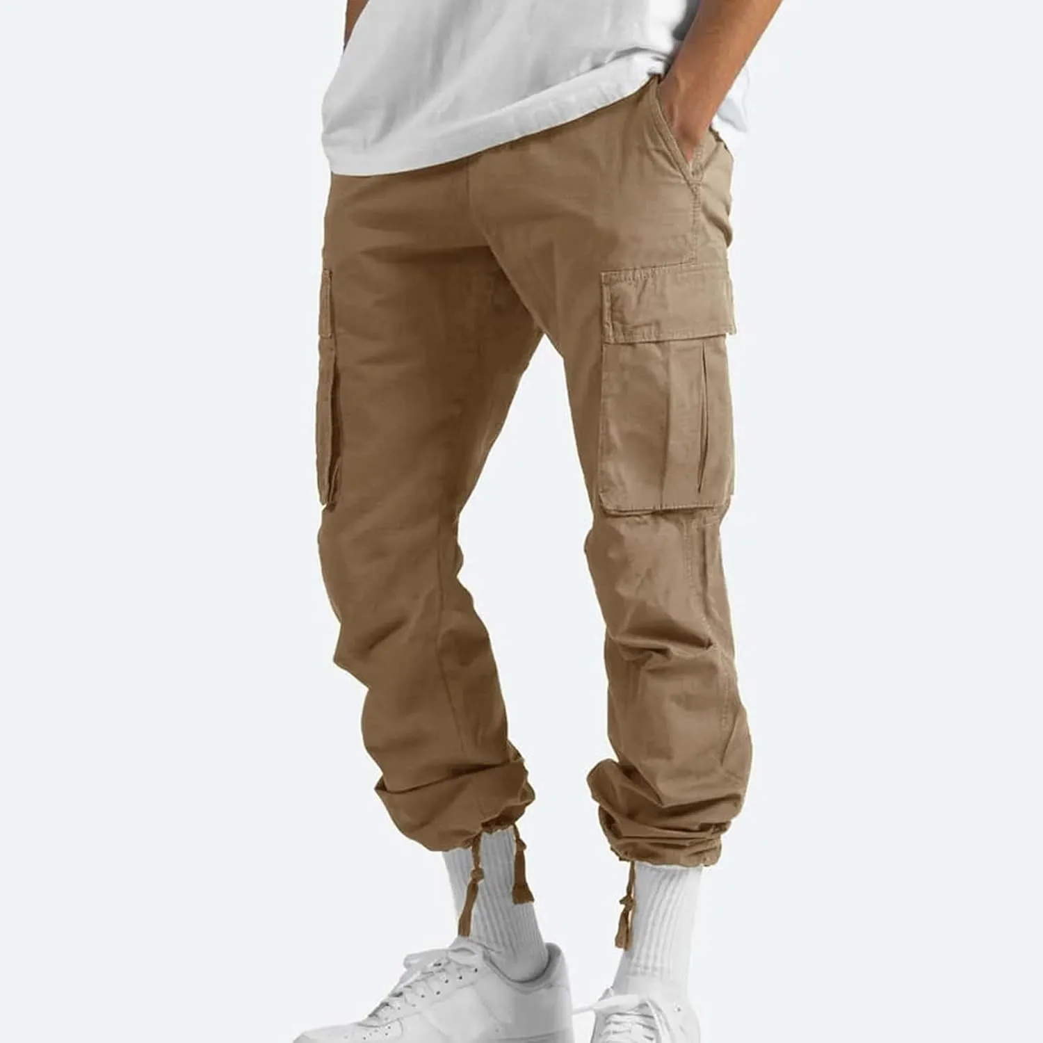 Mens Cargo Pants with Pockets Open Bottom Lightweight Baggy Jogger Cargo Sweatpants Casual Gym Athletic Sweat Pants