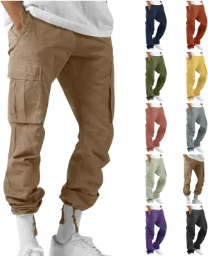 Mens Cargo Pants with Pockets Open Bottom Lightweight Baggy Jogger Cargo Sweatpants Casual Gym Athletic Sweat Pants