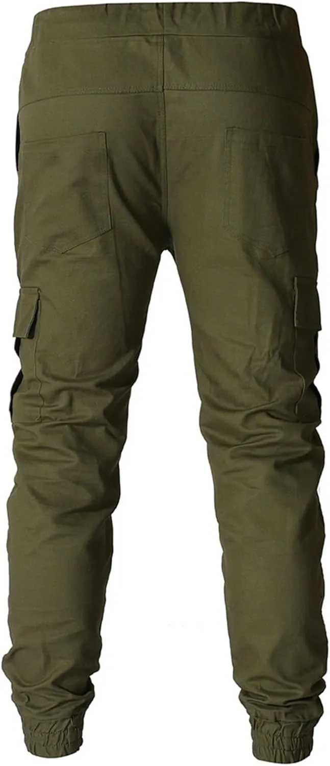 Men's Casual Joggers Cotton Pants Drawstring Hiking Pants Outdoor Twill Track Sweatpants with Pockets for Men