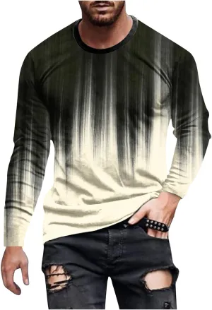 Men's Casual Round Neck Long Sleeve Pullover Printed T-Shirt Blouse Tops, 2024 Tall and Big Mens Tops Fall Trendy