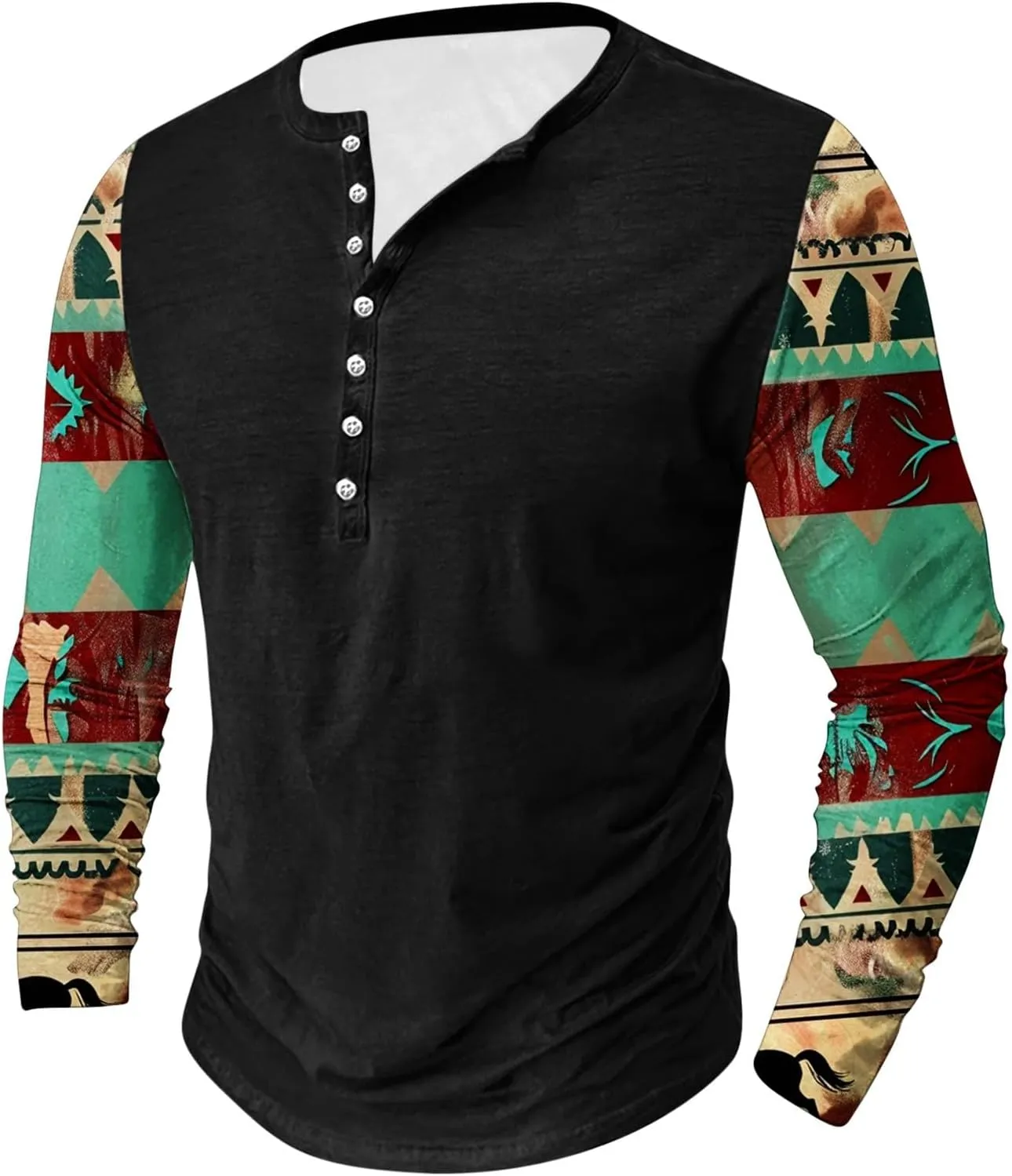 Men's Fashion Casual Ethnic Style Printed Long Sleeve Crewneck Top/shirt Soft Pullover,2024 Tall and Big Mens