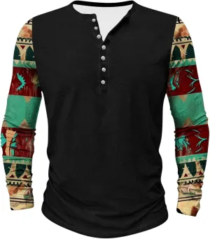 Men's Fashion Casual Ethnic Style Printed Long Sleeve Crewneck Top/shirt Soft Pullover,2024 Tall and Big Mens