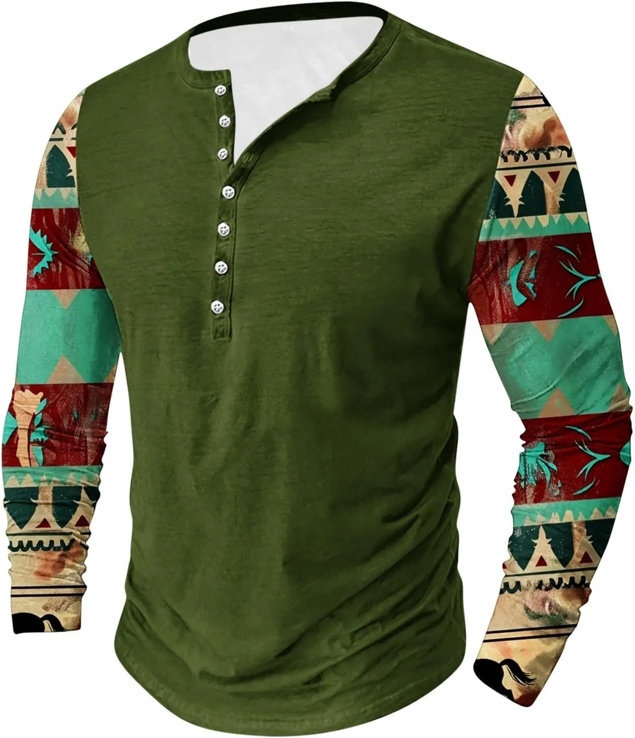 Men's Fashion Casual Ethnic Style Printed Long Sleeve Crewneck Top/shirt Soft Pullover,2024 Tall and Big Mens