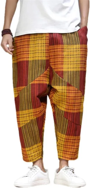 Men's Harem Pants Wide-Leg Pants Male Trousers Casual Cotton Linen Spliced Baggy Sweatpants