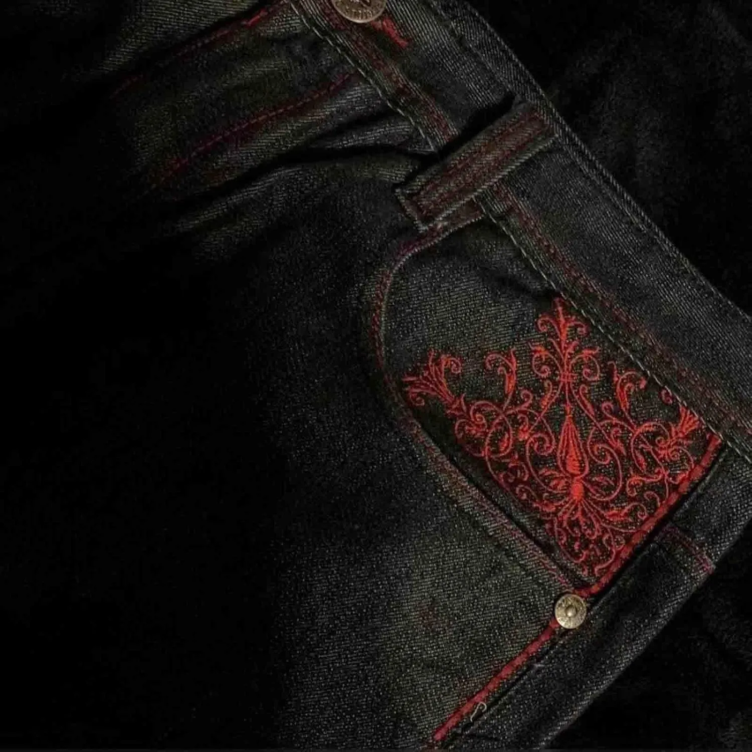 Men's Hip-hop Retro Skull Embroidered Washed Denim Pants Y2K Jeans Gothic Straight Tube Loose Wide Leg Pants