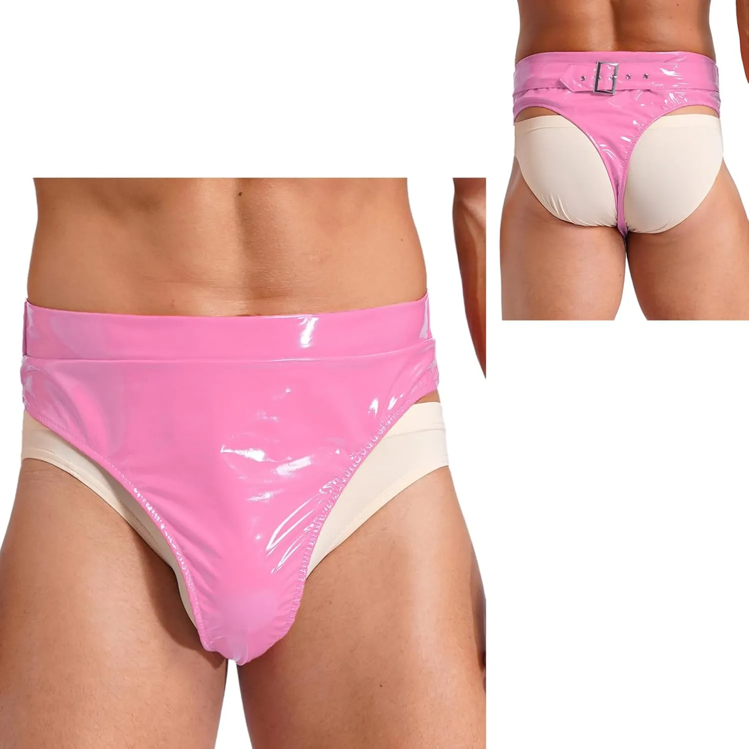 Men's Liquid Wet Look Patent Leather Briefs Thongs Hot Pants Butt-Flaunting Sissy Panties