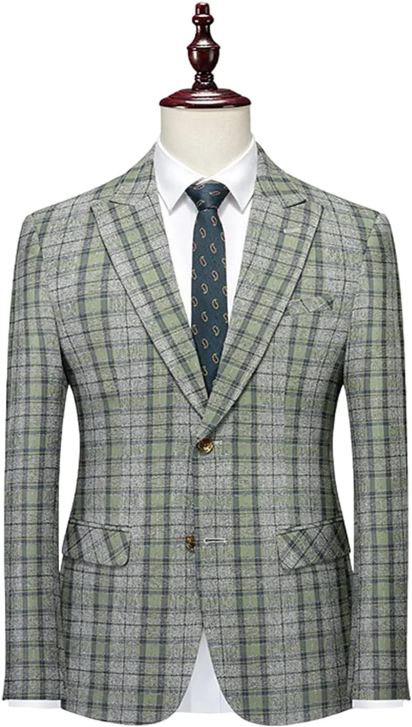 Men's Plaid Suit Blazer Slim Fit Dress Jackets 2 Buttons Casual Checkered Wedding Tuxedo Sports Coat for Prom Party JJK026