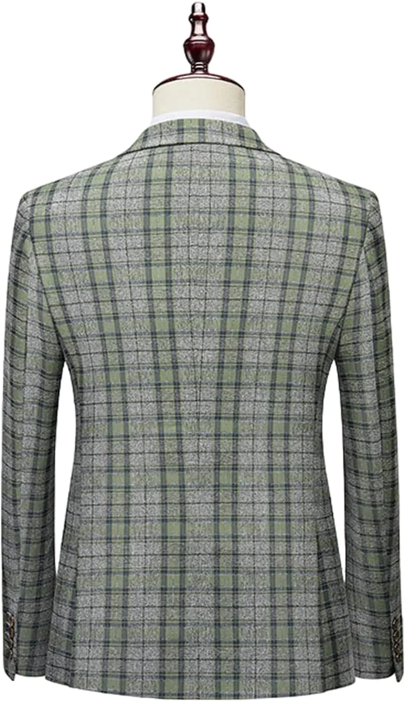 Men's Plaid Suit Blazer Slim Fit Dress Jackets 2 Buttons Casual Checkered Wedding Tuxedo Sports Coat for Prom Party JJK026