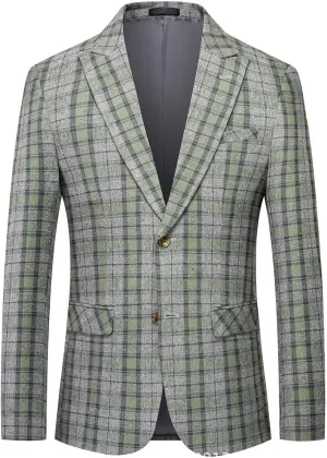 Men's Plaid Suit Blazer Slim Fit Dress Jackets 2 Buttons Casual Checkered Wedding Tuxedo Sports Coat for Prom Party JJK026