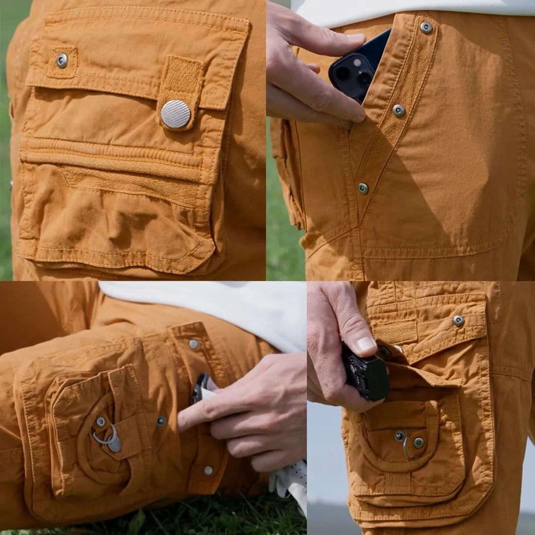 Men's Ripstop Cargo Shorts-Long Cotton Twill Straight Leg for Work Outdoor