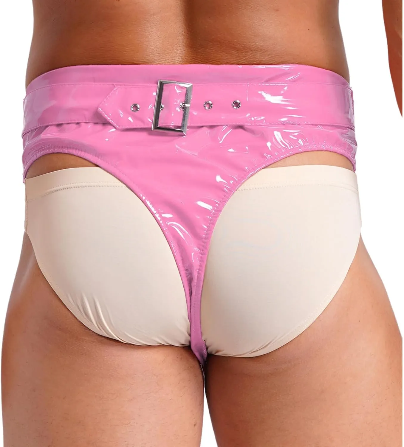 Men's Shiny Wet Look Patent Leather Back Adjustable Booty Shorts Knickers Underwear