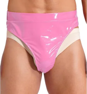 Men's Shiny Wet Look Patent Leather Back Adjustable Booty Shorts Knickers Underwear