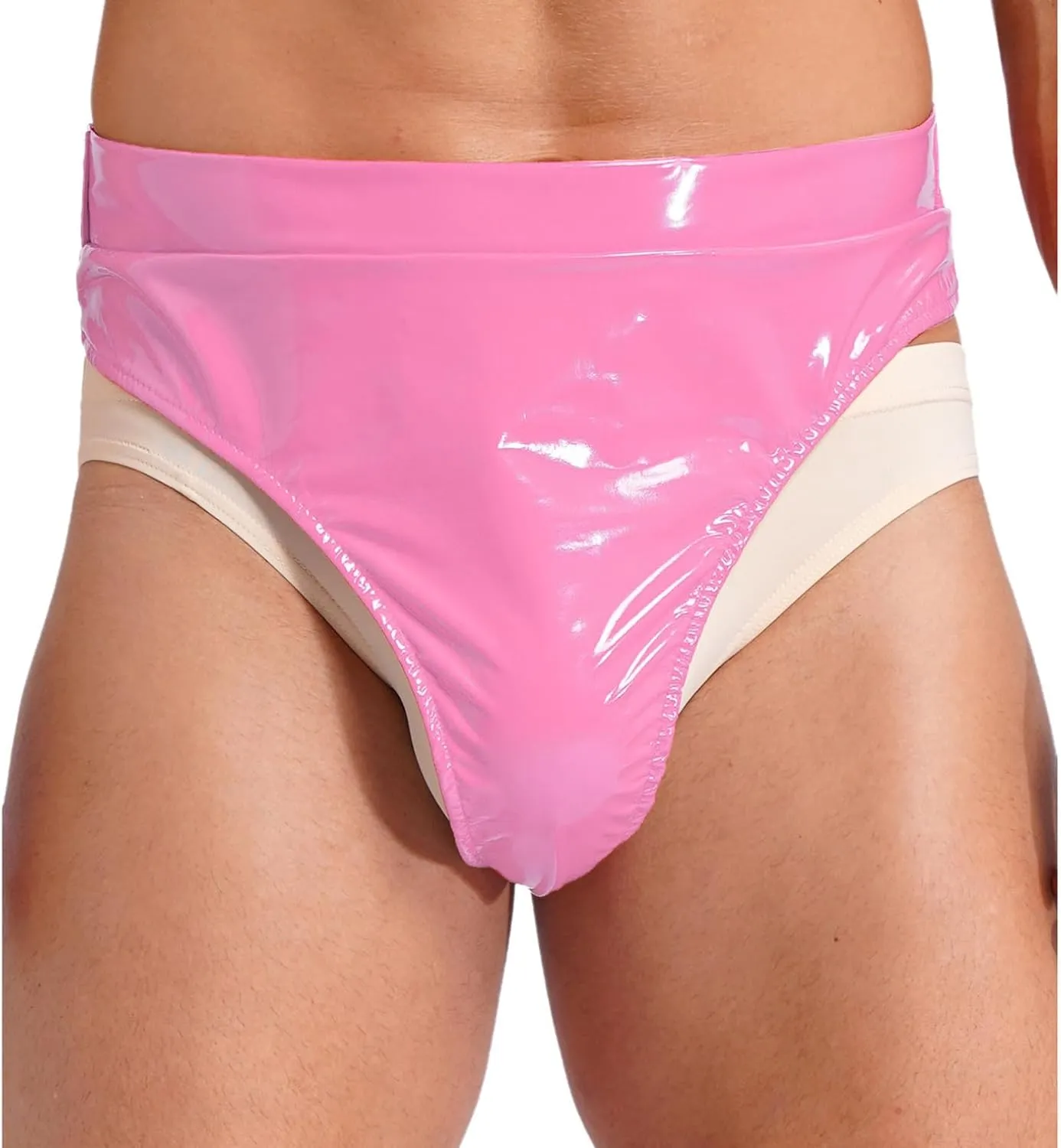 Men's Shiny Wet Look Patent Leather Back Adjustable Booty Shorts Knickers Underwear