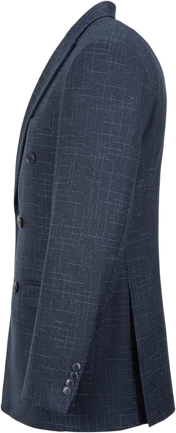Mens Suits 3 Piece Plaid Slim Fit Tuxedo Double Breasted Prom Dress Suits Men Jackets Blazer Vest and Pants with Tie