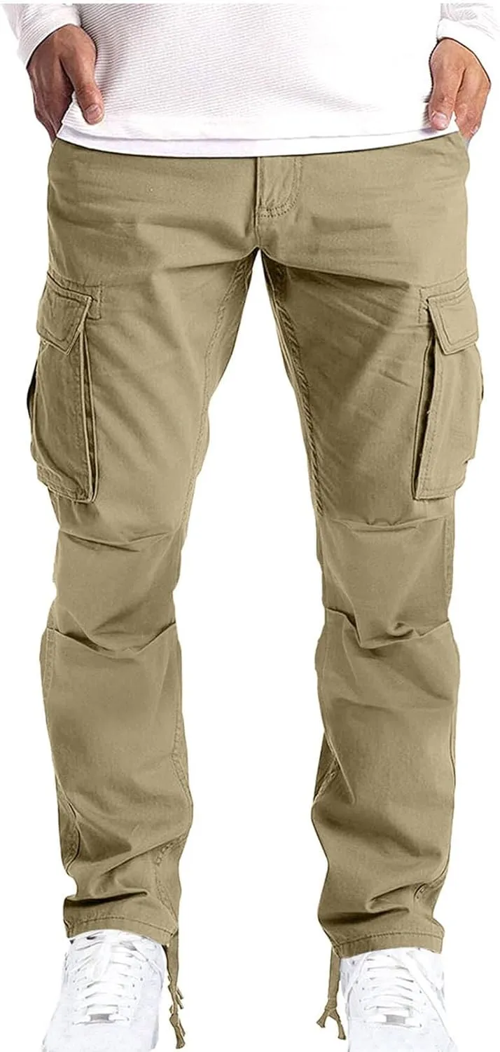 Mens Sweatpants Cotton Workout Active Athletic Hiking Pants with Pockets Slim Fit Outdoor Tactical Jogger Cargo Pants