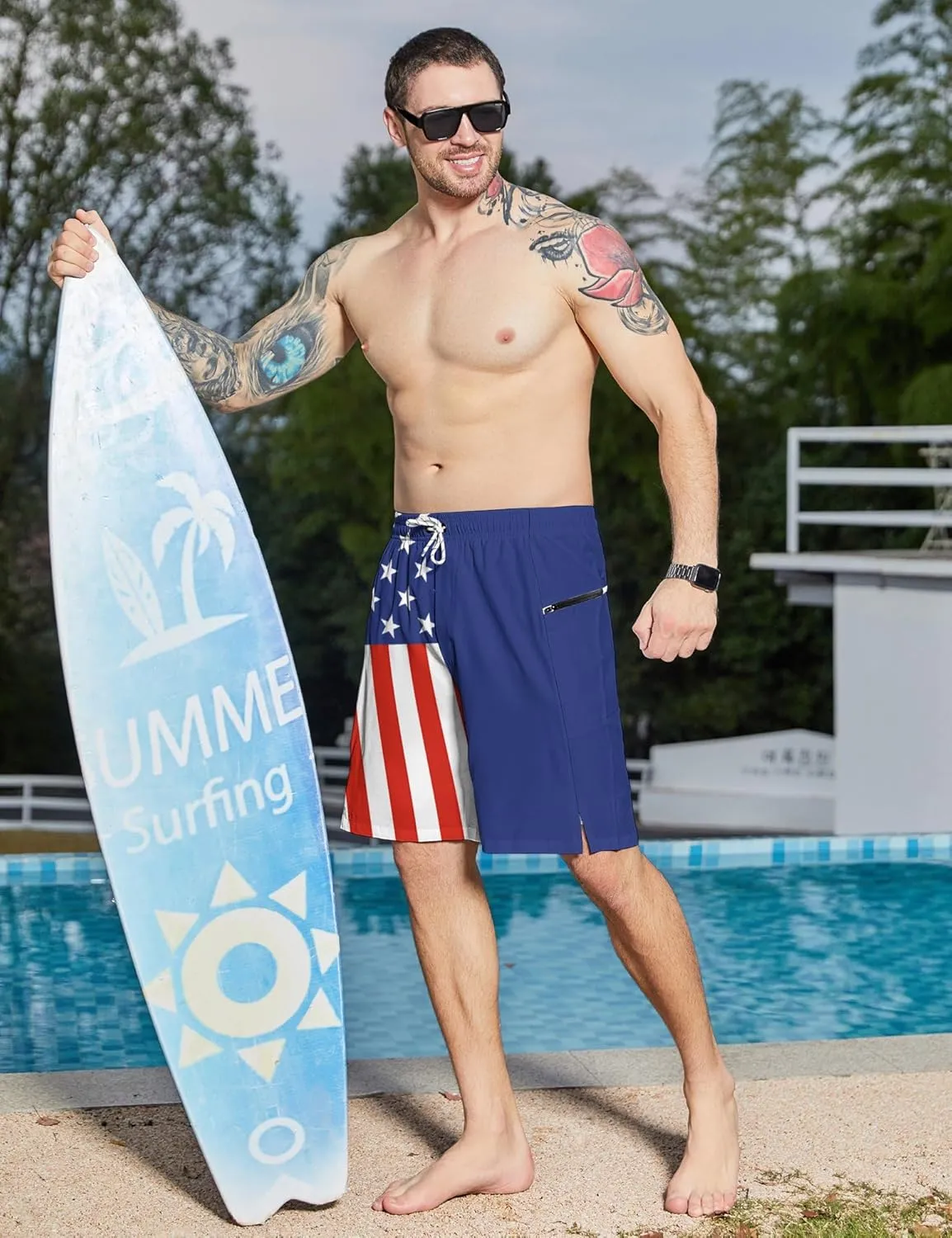 Men's Swim Trunks with Compression Liner Swim Shorts Board Shorts 9 Inch Quick Dry Bathing Suit with Zipper Pockets