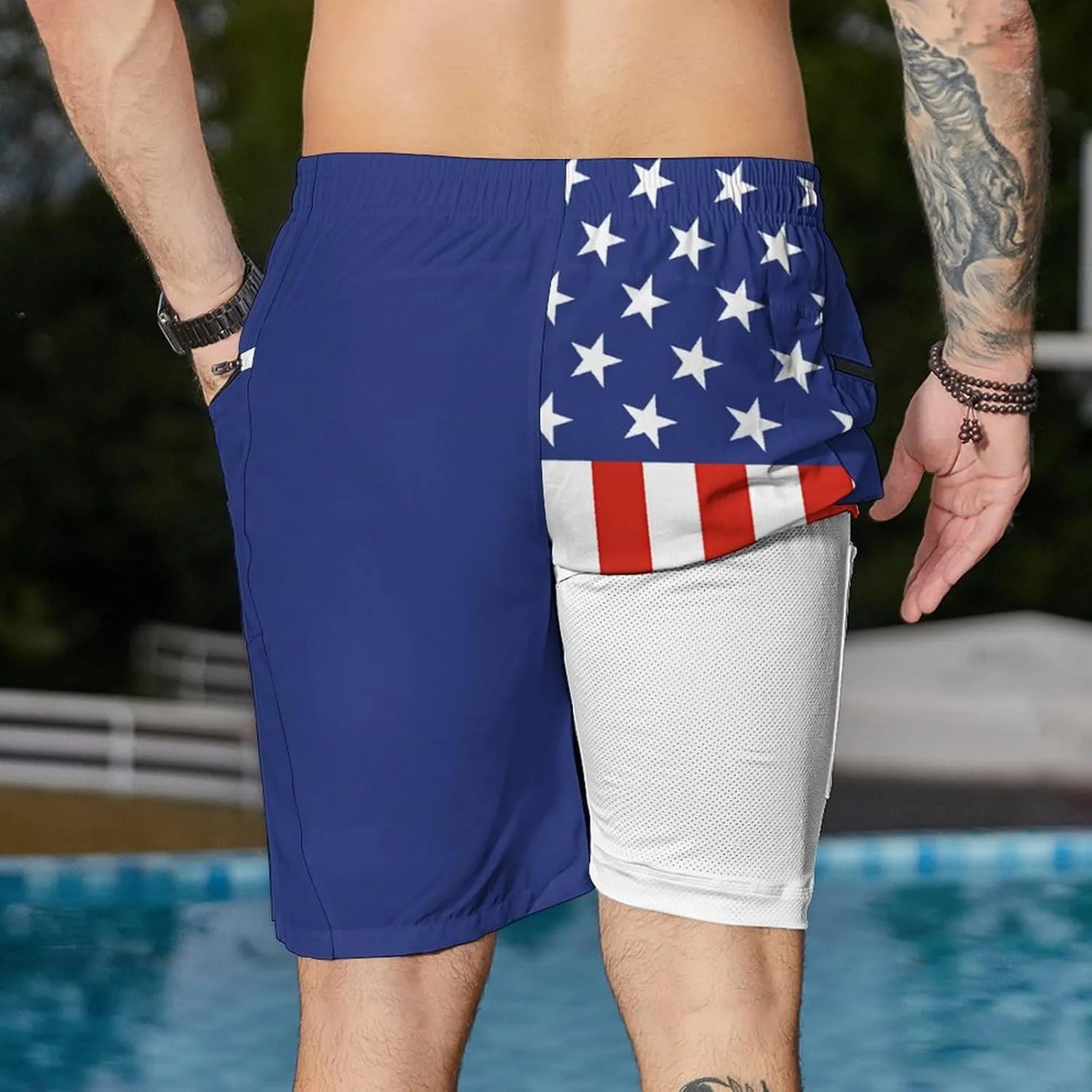 Men's Swim Trunks with Compression Liner Swim Shorts Board Shorts 9 Inch Quick Dry Bathing Suit with Zipper Pockets
