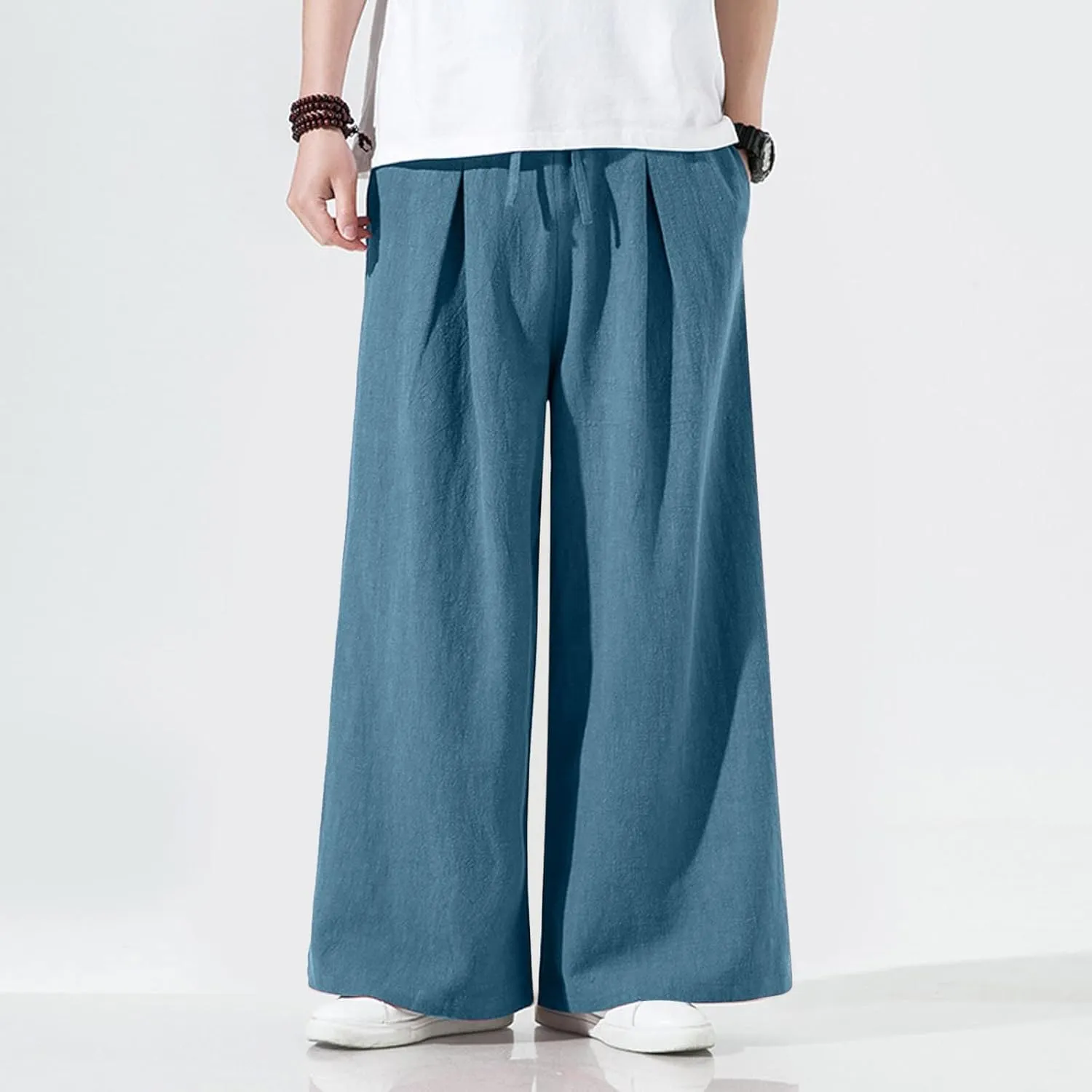 Mens Wide Leg Casual Yoga Harem Pants Linen Hip Hop Hippie Joggers Pants Big and Tall Loose Fit Straight-Leg Trousers