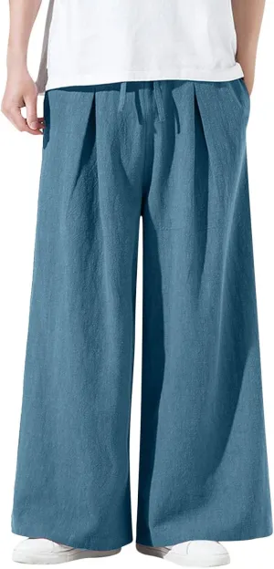 Mens Wide Leg Casual Yoga Harem Pants Linen Hip Hop Hippie Joggers Pants Big and Tall Loose Fit Straight-Leg Trousers