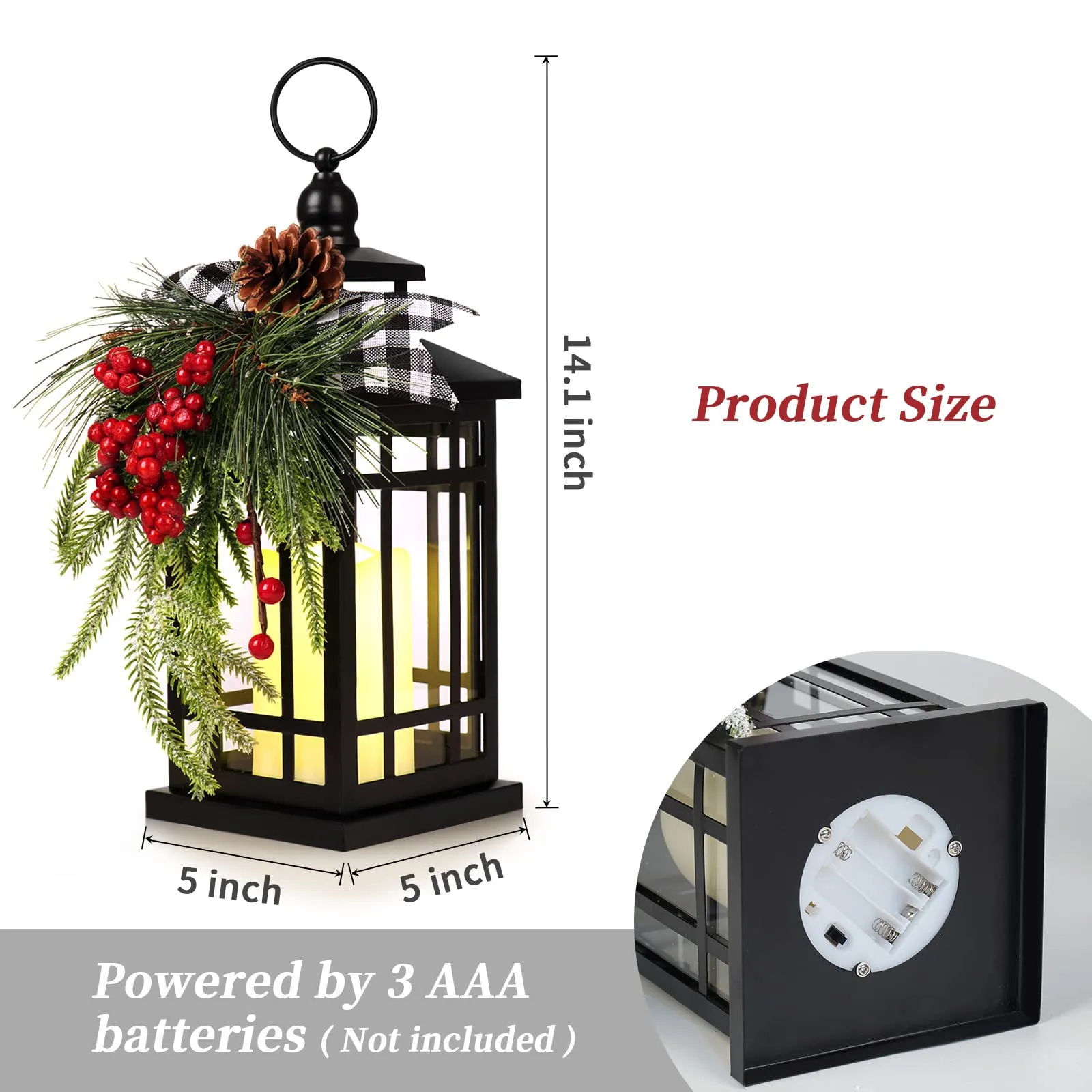 Metal Christmas Vintage Candle Lanterns with Led Light,Plaid Ribbon Decorative Hanging Lantern for Indoor Outdoor Decorations Party Gift,WOKEISE