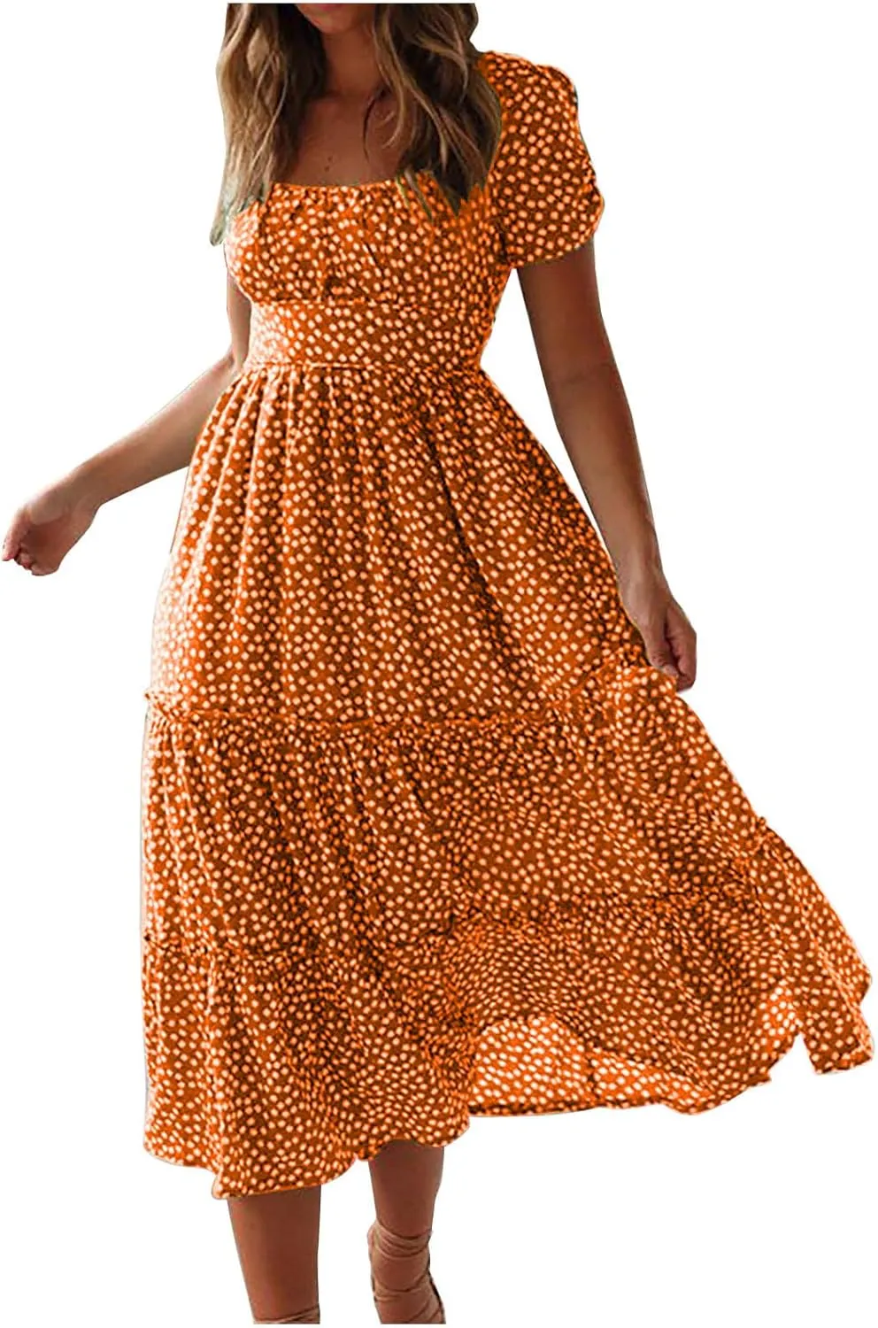 Midi Dresses for Women Floral Boho Beach Dress Casual Summer Sundresses High Waisted A Line Wedding Guest Party Dress