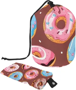 Mini Blue Pink Donuts Travel Cosmetic Bags Makeup Bag for Women, Foldable Drawstring Travel Cosmetic Bags, Portable Toiletry Bucket Bag