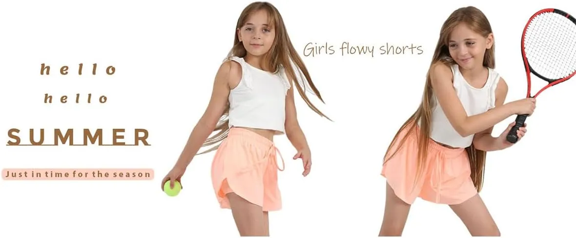 MODERN ASIR 3 Pack Girls Flowy Shorts with Spandex Liner 2-in-1 Youth Butterfly Skirts for Fitness, Running, Sports