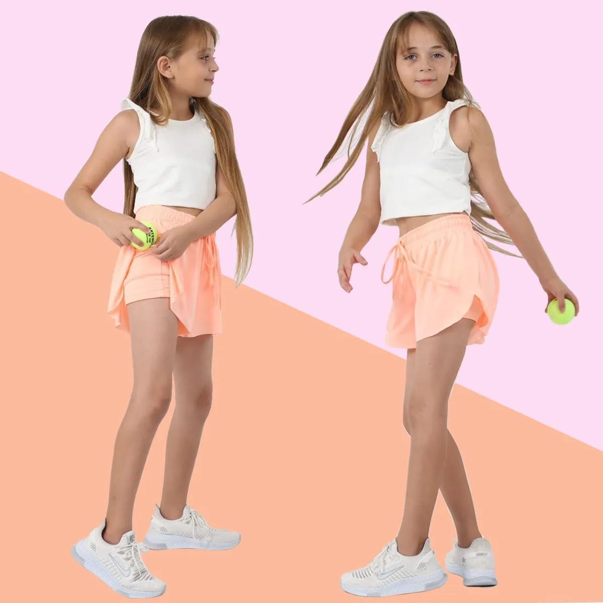 MODERN ASIR 3 Pack Girls Flowy Shorts with Spandex Liner 2-in-1 Youth Butterfly Skirts for Fitness, Running, Sports