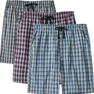 MoFiz Men's Sleepwear Shorts Pajama Bottom Lounge Short Plaid Button Open Fly 3Pack