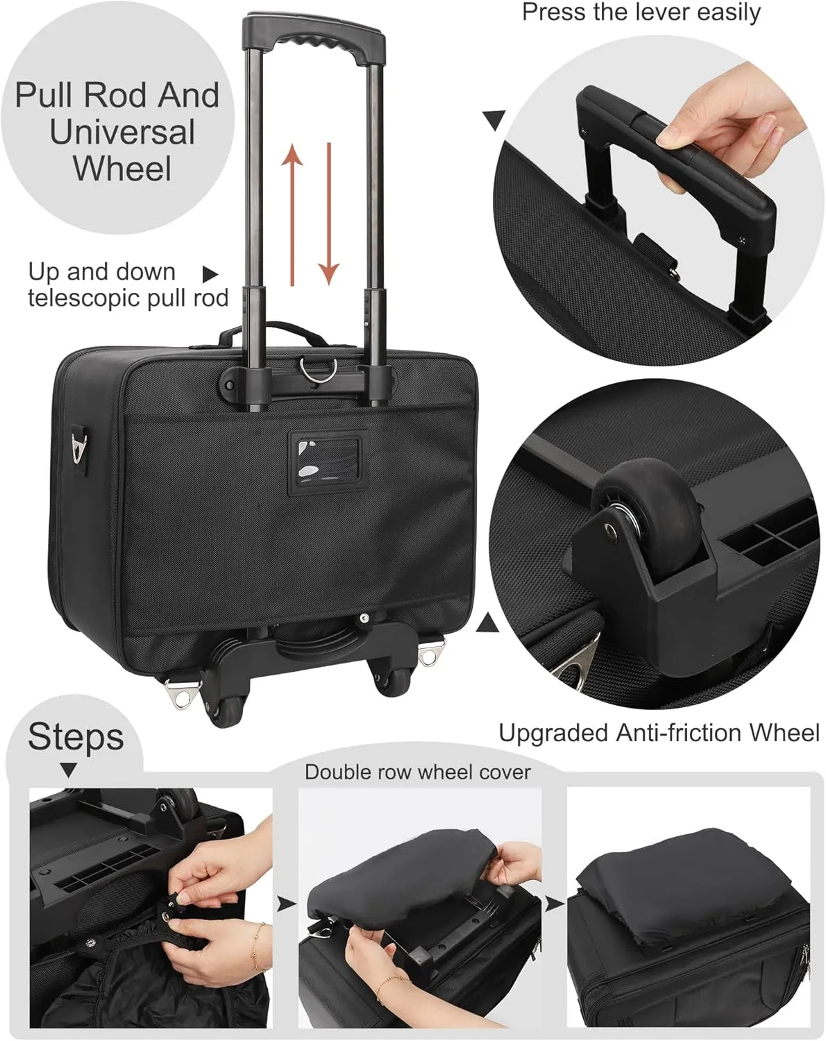 MONSTINA Rolling Makeup Train Case with Eight Small Makeup Bag, Makeup Case for Hairstylist,Makeup Artist Trolley Travel Makeup Case with Adjustable Divider (Black)
