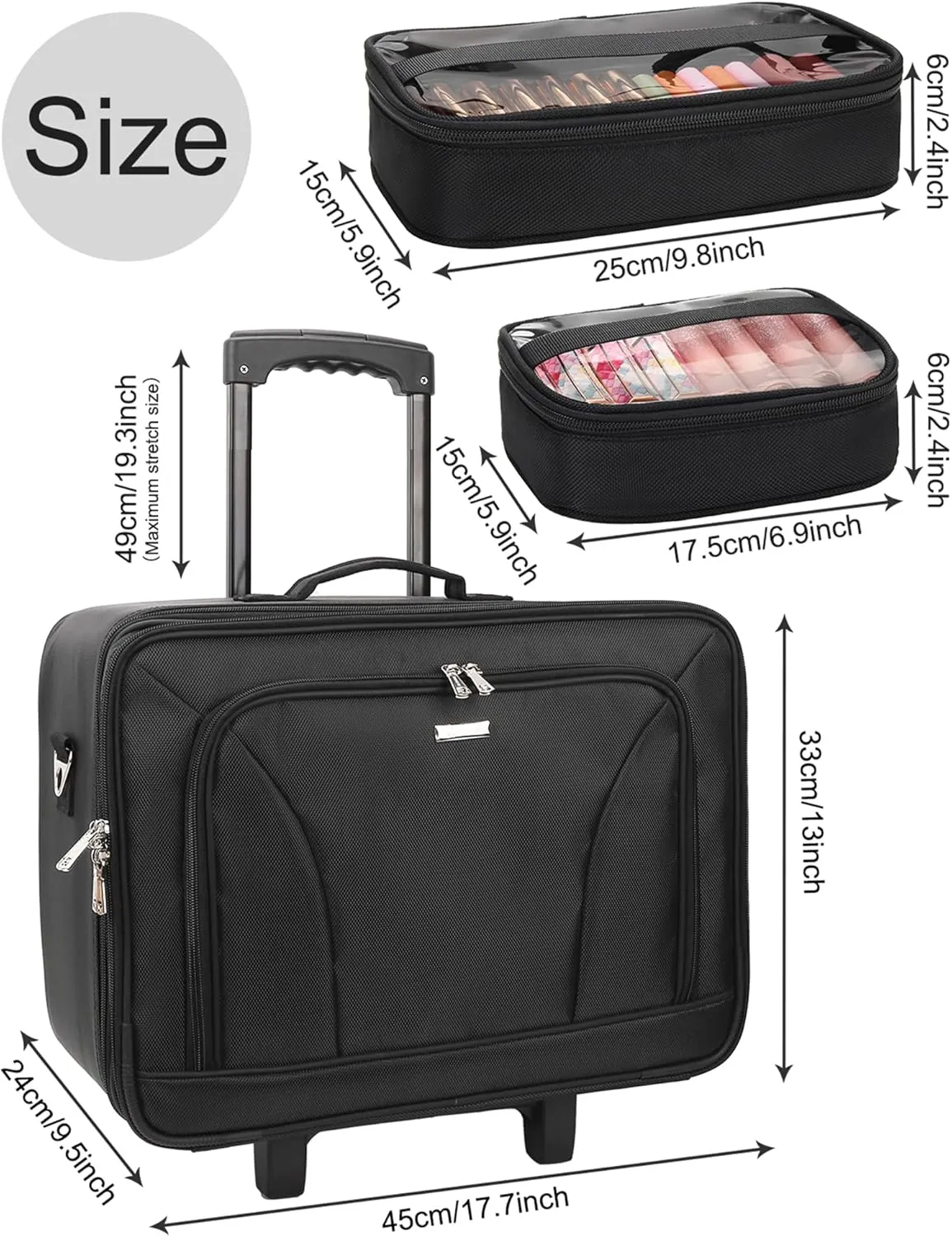 MONSTINA Rolling Makeup Train Case with Eight Small Makeup Bag, Makeup Case for Hairstylist,Makeup Artist Trolley Travel Makeup Case with Adjustable Divider (Black)