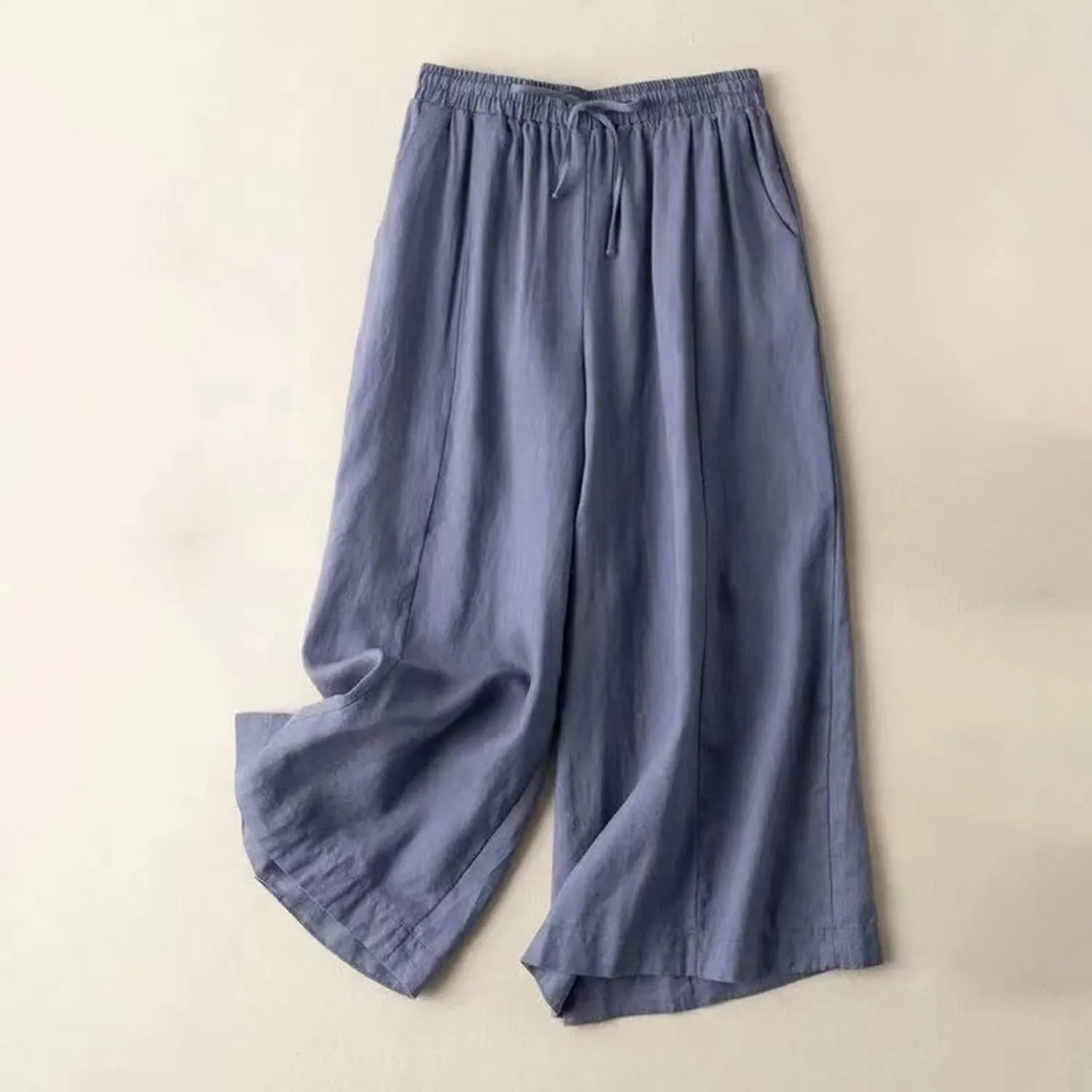 NATHGAM Plus Size Pants for Women Loose Wide Leg Athletic Pants Comfy Linen High Waist Flowy Palazzo Trousers with Pockets