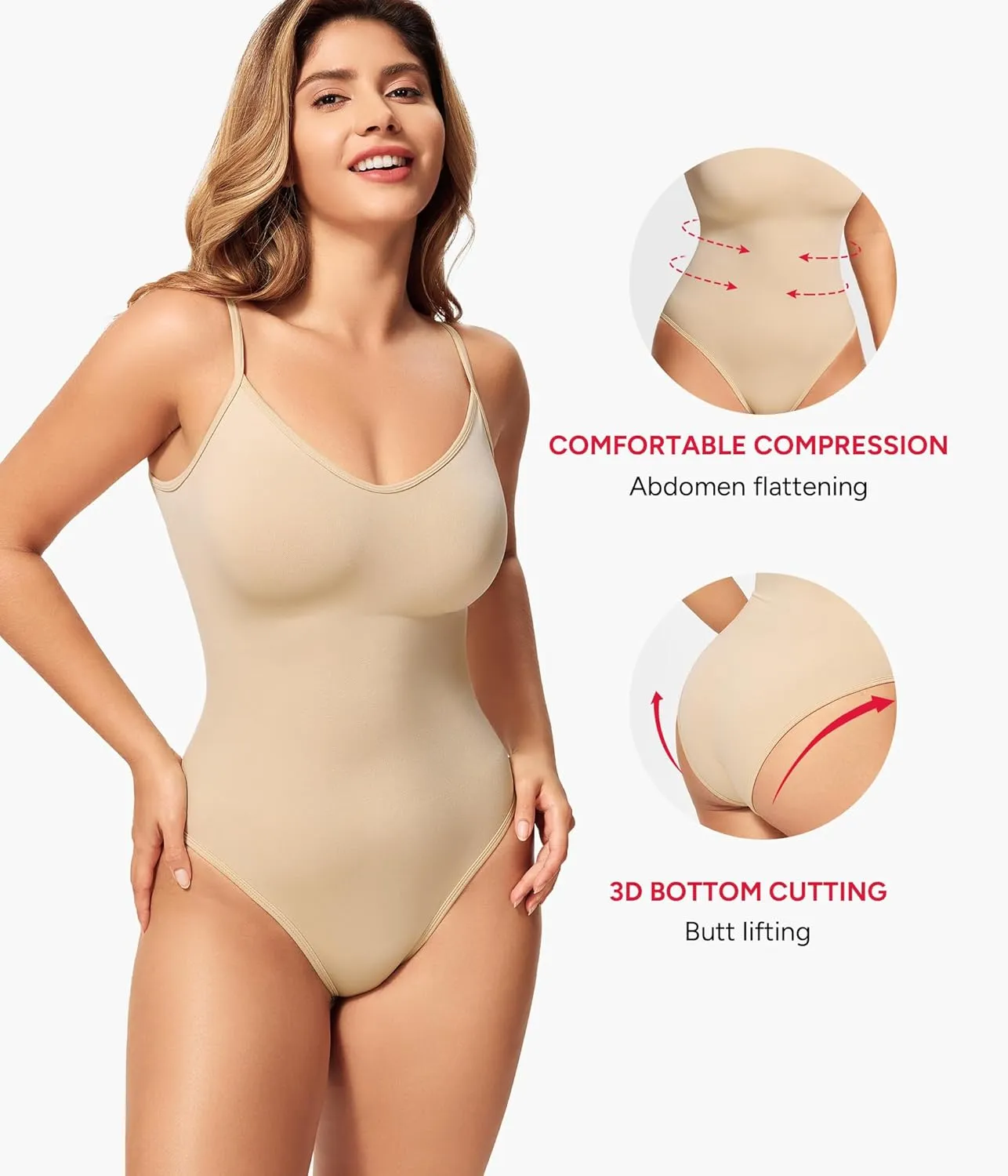 Nebility Bodysuits for Women Tummy Control Body Suits Seamless Shapewear V Neck Body Shaper