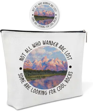 Not All Who Wander Are Lost,Canvas Makeup Bag with Mirror,Purse Zipper Cosmetic Bag,Travel Makeup Pouch,Makeup Bag for Purse,Travel Makeup Pouch,Birthday Gift,Graduation Gift for Women,Girls,Friend,18