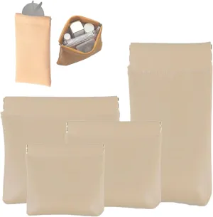 Onavee - 4 PCS Onavee Organizer Pouch, Onavee Purse Organizer, Pouchic - Personalized Snap Closure Leather Organizer Pouch (Beige)