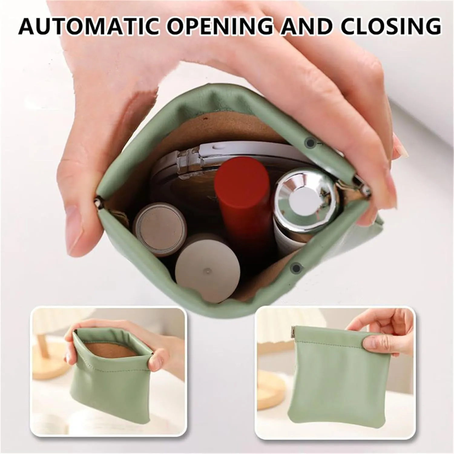 Onavee - 4 PCS Onavee Organizer Pouch, Onavee Purse Organizer, Pouchic - Personalized Snap Closure Leather Organizer Pouch (Beige)