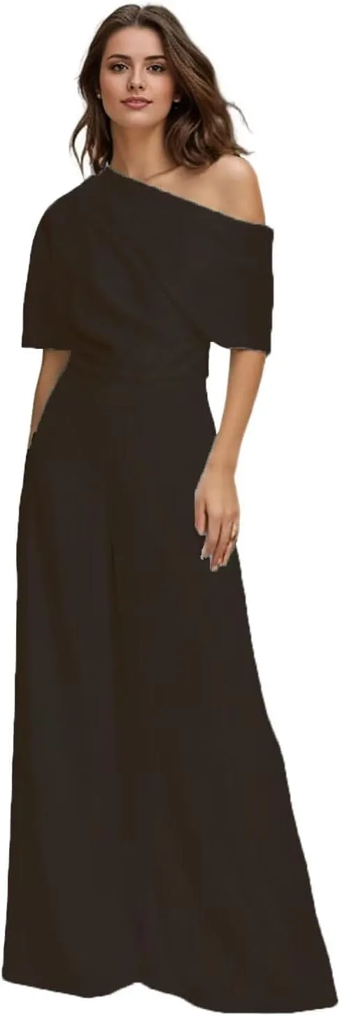 One Shoulder Mother of The Bride Pantsuits for Wedding Short Sleeve Satin Formal Jumpsuit for Women